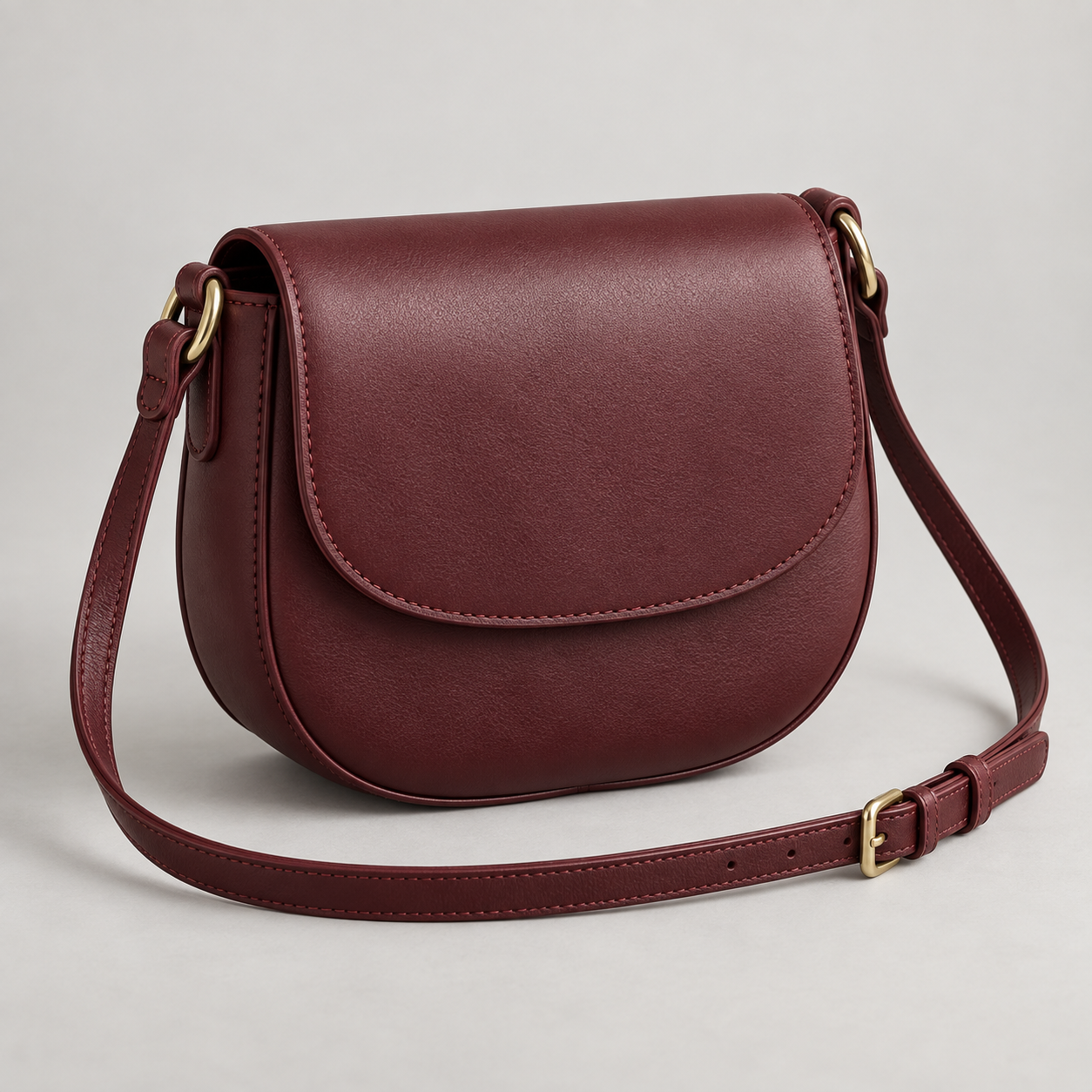 Bordeaux Mini: Mini rounded crossbody silhouette with a smooth flap and delicate strap fittings. Illustrative design reference.